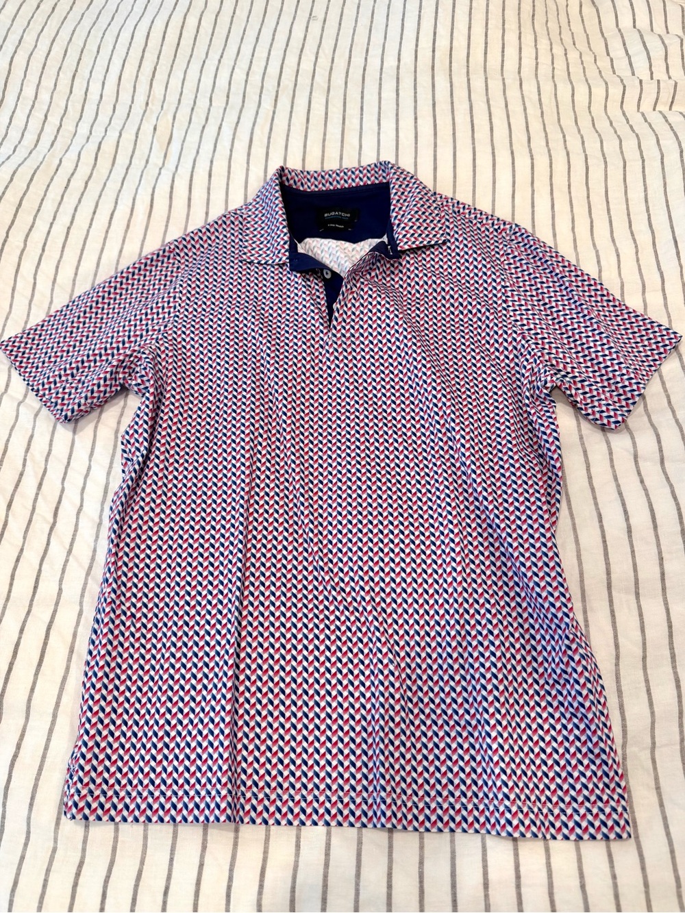 Bugatchi Men’s Red & Blue Geometric Polo Shirt M